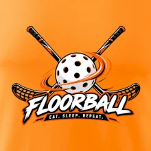 Florbalové hokejky s dierkovanou loptičkou eat sleep repeat