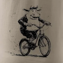 Tučná krava na bicykli