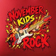 Rocková listopadová kytara s dětskými rukama