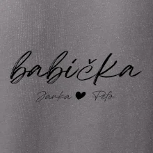 Babička Tričko s menami detí písacie písmo