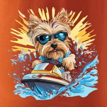 Yorkšírsky teriér na vodnom skútri