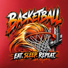 Basketbalový kôš s loptou eat sleep repeat