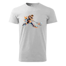 Florbalový útočník v oranžových polygonech