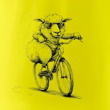 Ovce s okuliarmi na bicykli