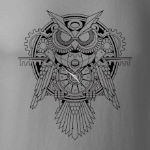 Steampunk sova čiernobiela