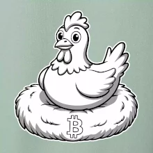 Kurča sediace na bitcoinovom hniezde