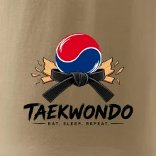Taekwondo pás a rozlomená deska eat sleep repeat