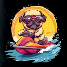 Mops na vodnom skútri