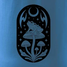 Goblincore čiernobiela oválna žaba