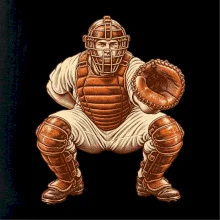 Baseballový catcher retro rytina