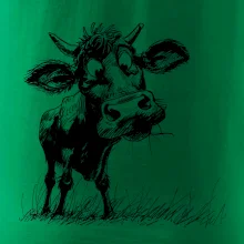 Čiernobiela karikatúra krava stojaca