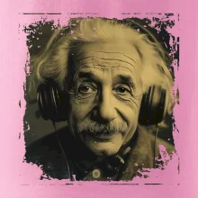 Albert Einstein so slúchadlami Albert Einstein so slúchadlami