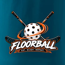Florbalové hokejky s dierkovanou loptičkou eat sleep repeat