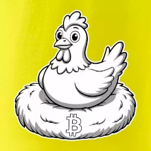 Kurča sediace na bitcoinovom hniezde
