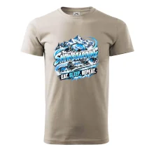 Snowboard s horským sněhem eat sleep repeat