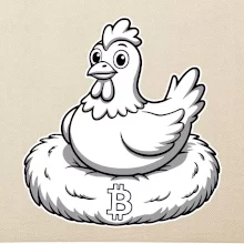 Kurča sediace na bitcoinovom hniezde