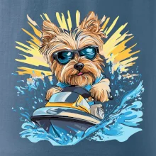 Yorkšírsky teriér na vodnom skútri