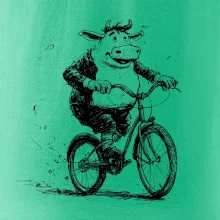 Tučná krava na bicykli