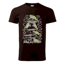 Goblincore frogs and various mushrooms