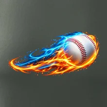 Letící baseballový míček v plamenech