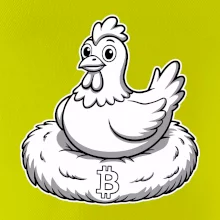 Kurča sediace na bitcoinovom hniezde