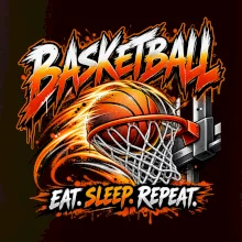 Basketbalový kôš s loptou eat sleep repeat