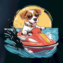 Jack russell teriér na vodnom skútri