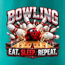 Bowlingová guľa a kolky eat sleep repeat