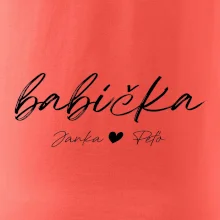 Babička Tričko s menami detí písacie písmo