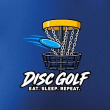 Discgolfový kôš s letiacim diskom eat sleep repeat