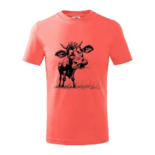 Čiernobiela karikatúra krava stojaca