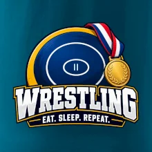 Zápasnická žíněnka se zlatou medailí eat sleep wrestling  repeat