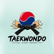 Taekwondo pás a rozlomená deska eat sleep repeat