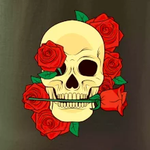 Lebka držiace ružu