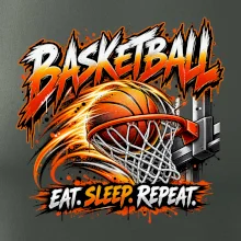 Basketbalový kôš s loptou eat sleep repeat