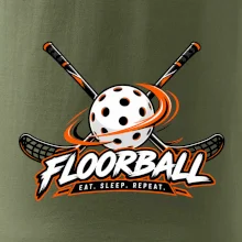 Florbalové hokejky s dierkovanou loptičkou eat sleep repeat