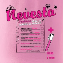 Tričko na rozlúčku s úlohami na chrbte + nápis nevesta