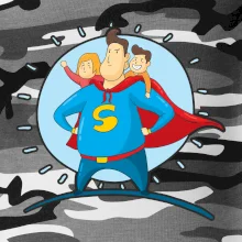 Táta superman - dievča a chlapec Táta superman - dievča a chlapec