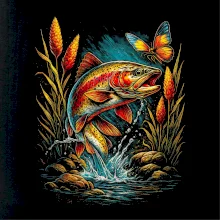 Obrázok pstruh a motýľ