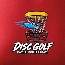 Discgolfový kôš s letiacim diskom eat sleep repeat