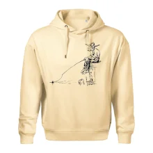 Kreslený rybár na pni