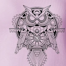 Steampunk sova čiernobiela