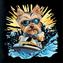 Yorkšírsky teriér na vodnom skútri