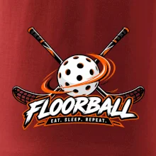 Florbalové hokejky s dierkovanou loptičkou eat sleep repeat