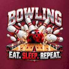 Bowlingová guľa a kolky eat sleep repeat