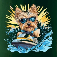 Yorkšírsky teriér na vodnom skútri