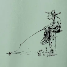 Kreslený rybár na pni