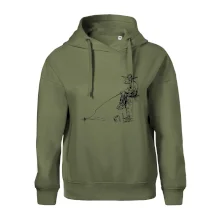 Kreslený rybár na pni