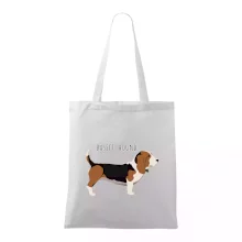 Basset hound pes s nápisom