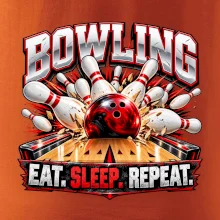 Bowlingová guľa a kolky eat sleep repeat